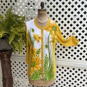 Bob Mackie Wearable Art Floral Button Down Cardigan Size L